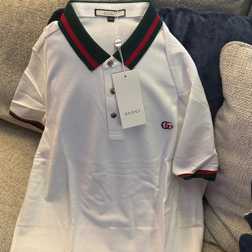 Gucci Men's Polo Shirt in White with Green and Red Trim